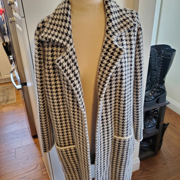 CHANEL Jackets & Blazers - Houndstooth Long Open Front Coat Black & White Chanel Style Cardigan Shacket